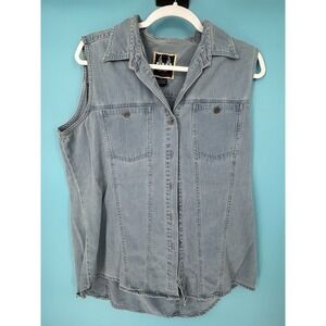 Harley Davidson Biker Blues Vest Blue Cotton Corduroy Button Front Sleeveless L